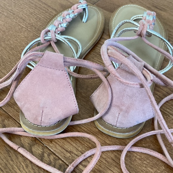 ASOS leather gladiator sandals pink and metallic gold woven size 7 EUC - Picture 4 of 8